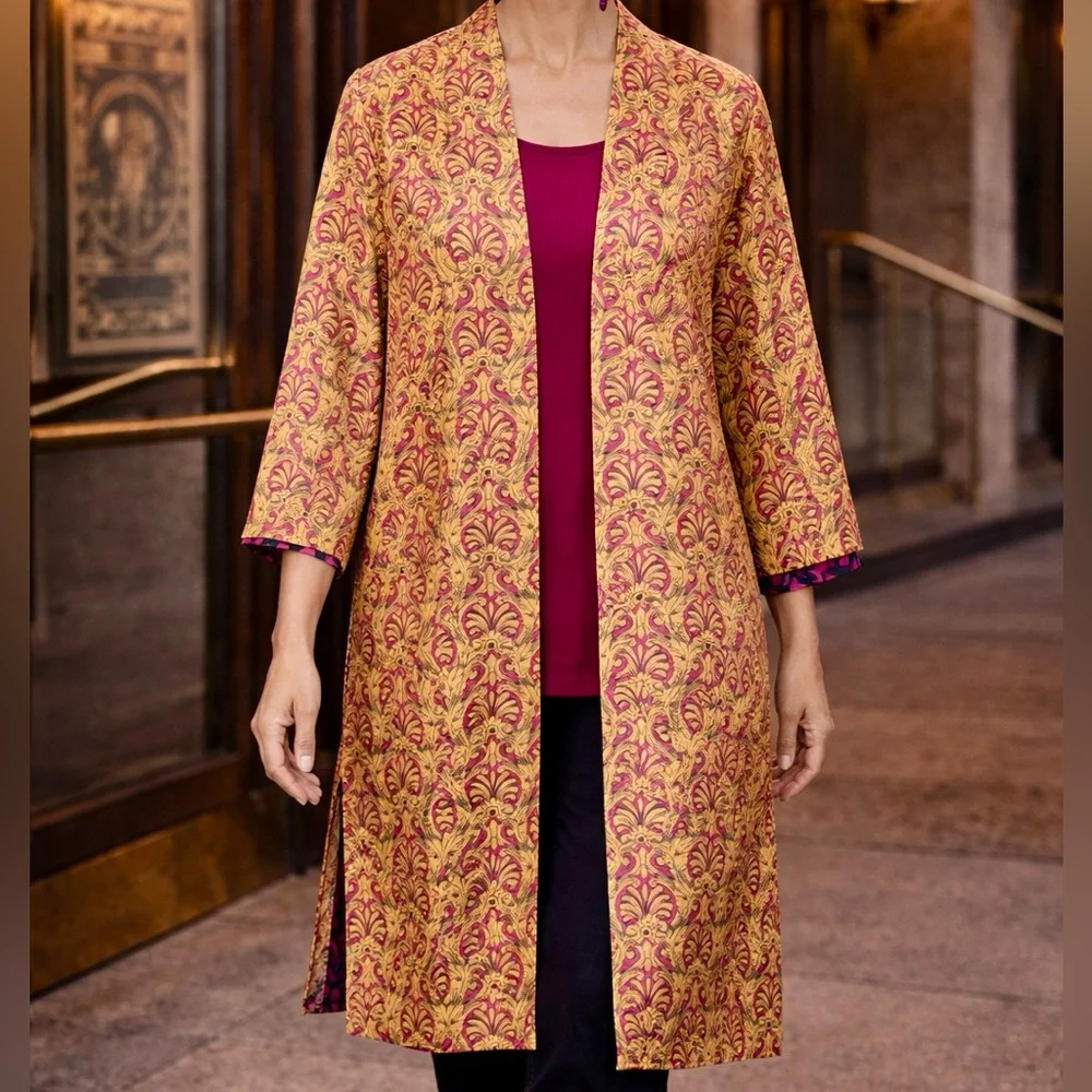 Chico’s Reversible Kimono Jacket NWT Size 1 Open Front Lightweight Duster - Picture 3 of 14